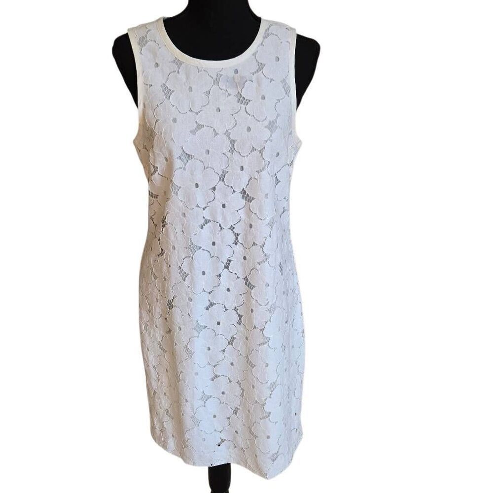 Banana Republic Womens White Floral Lace Overlay Shift Sleeveless Dress Size 6